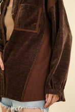 Load image into Gallery viewer, VERY J Mixed Media Button Down Raw Hem Shacket