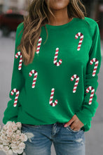 Load image into Gallery viewer, Candy Cane Round Neck Long Sleeve Sweatshirt