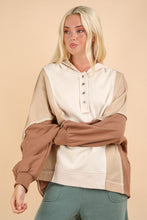 Load image into Gallery viewer, VERY J Exposed Seam Color Block Half Button Hoodie