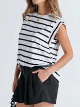 Load image into Gallery viewer, Striped Round Neck Cap Sleeve T-Shirt