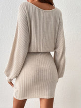 Load image into Gallery viewer, Round Neck Tie Waist Long Sleeve Mini Dress