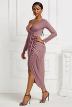 Load image into Gallery viewer, High-low Ruched Surplice Long Sleeve Dress
