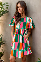 Load image into Gallery viewer, Color Block Round Neck Short Sleeve Dress