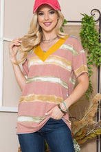 Load image into Gallery viewer, Celeste Full Size Striped Short Sleeve V-Neck T-Shirt