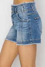 Load image into Gallery viewer, RISEN High Rise Seam Detailed Raw Edge Denim Shorts