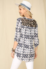 Load image into Gallery viewer, Celeste Full Size Houndstooth & Leopard Roll-Tab Sleeve Top