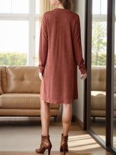 Load image into Gallery viewer, Notched Long Sleeve Mini Dress with Pockets
