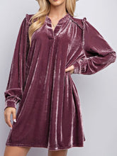 Load image into Gallery viewer, Frill Notched Long Sleeve Dress with Pockets