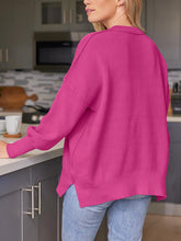 Load image into Gallery viewer, Slit Round Neck Dropped Shoulder Sweater