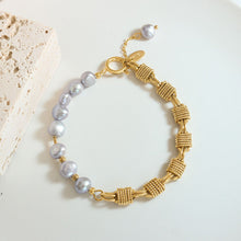 Load image into Gallery viewer, Half Pearl Half Chain Stainless Steel Bracelet