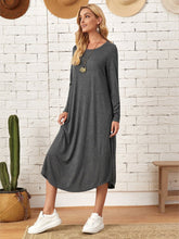 Load image into Gallery viewer, Pocketed Round Neck Long Sleeve Tee Dress