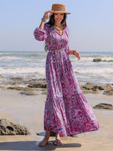 Load image into Gallery viewer, Printed Tie Neck Balloon Sleeve Maxi Dress