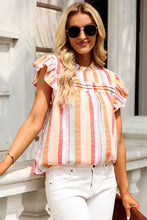 Load image into Gallery viewer, Ruffled Striped Round Neck Cap Sleeve Blouse