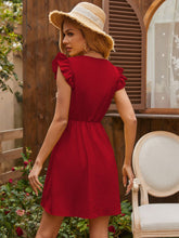 Load image into Gallery viewer, Ruffled V-Neck Cap Sleeve Mini Dress