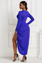 Load image into Gallery viewer, High-low Ruched Surplice Long Sleeve Dress
