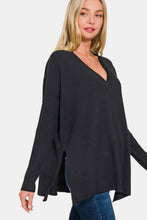 Load image into Gallery viewer, Zenana V-Neck Side Slit High-Low Sweater