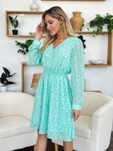Load image into Gallery viewer, Double Take Full Size Printed Ruched V-Neck Long Sleeve Dress
