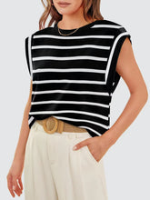 Load image into Gallery viewer, Striped Round Neck Cap Sleeve T-Shirt