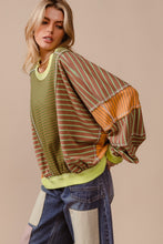 Load image into Gallery viewer, BiBi Color Block Striped Round Neck Sweatshirt