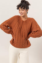 Load image into Gallery viewer, HYFVE Cable-Knit Round Neck Raglan Sleeve Sweater