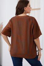 Load image into Gallery viewer, Plus Size Striped Notched Neck Half Sleeve Top