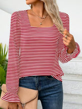 Load image into Gallery viewer, Striped Square Neck Flounce Sleeve Top