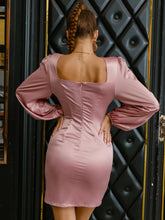 Load image into Gallery viewer, Deep V Bubble Sleeve Satin Mini Dress