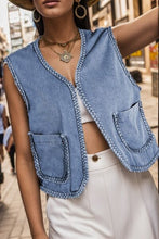 Load image into Gallery viewer, Open Front Sleeveless Denim Jacket