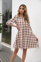 Load image into Gallery viewer, Plaid Three-quarter Sleeve Babydoll Dress