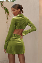 Load image into Gallery viewer, Button Down Cutout Mini Velvet Shirt Dress