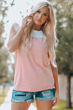 Load image into Gallery viewer, Striped Lace Trim Flutter Sleeve Top