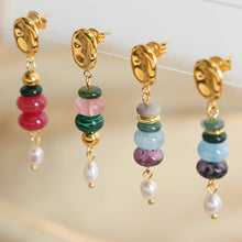 Load image into Gallery viewer, Natural Stone Freshwater Pearl Dangle Earrings