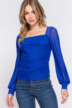 Load image into Gallery viewer, ACTIVE BASIC Square Neck Mesh Long Sleeve Shirring Top