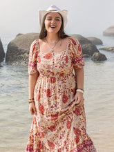 Load image into Gallery viewer, Plus Size Printed Square Neck Ruffle Hem Dress