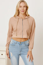Load image into Gallery viewer, Waffle-Knit Drawstring Zip Up Hoodie