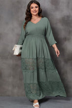 Load image into Gallery viewer, Plus Size Tied V-Neck Smocked Crochet Maxi Dress