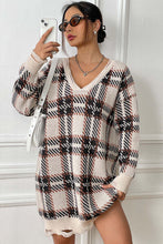 Load image into Gallery viewer, Plaid V-Neck Long Sleeve Sweater Dress