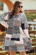 Load image into Gallery viewer, Plus Size Round Neck Leopard Print Long Sleeve Mini Dress