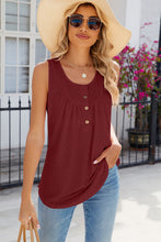Load image into Gallery viewer, Eyelet Buttoned Round Neck Tank