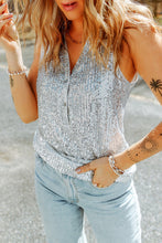 Load image into Gallery viewer, Sequin Button Front V-Neck Tank