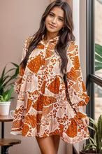 Load image into Gallery viewer, Printed Tiered Half Button Lantern Sleeve Mini Dress