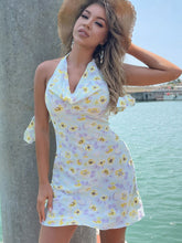 Load image into Gallery viewer, Floral Halter Neck Zip-Back Mini Dress