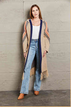 Load image into Gallery viewer, Double Take Geometric Fringe Hem Open Front Duster Cardigan