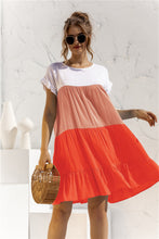 Load image into Gallery viewer, Color Block Round Neck Ruffle Hem Dress