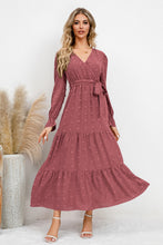 Load image into Gallery viewer, Swiss Dot Tied Surplice Flounce Sleeve Dress