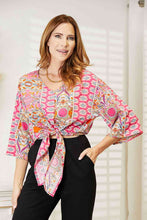 Load image into Gallery viewer, Double Take Tie Hem V-Neck Three-Quarter Sleeve Blouse