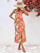Load image into Gallery viewer, Printed Spaghetti Strap Front Slit Dress