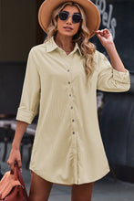 Load image into Gallery viewer, Button Front Curved Hem Raglan Sleeve Shirt Dress