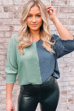 Load image into Gallery viewer, Two-Tone Textured V-Neck Blouse