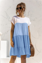 Load image into Gallery viewer, Color Block Round Neck Ruffle Hem Dress